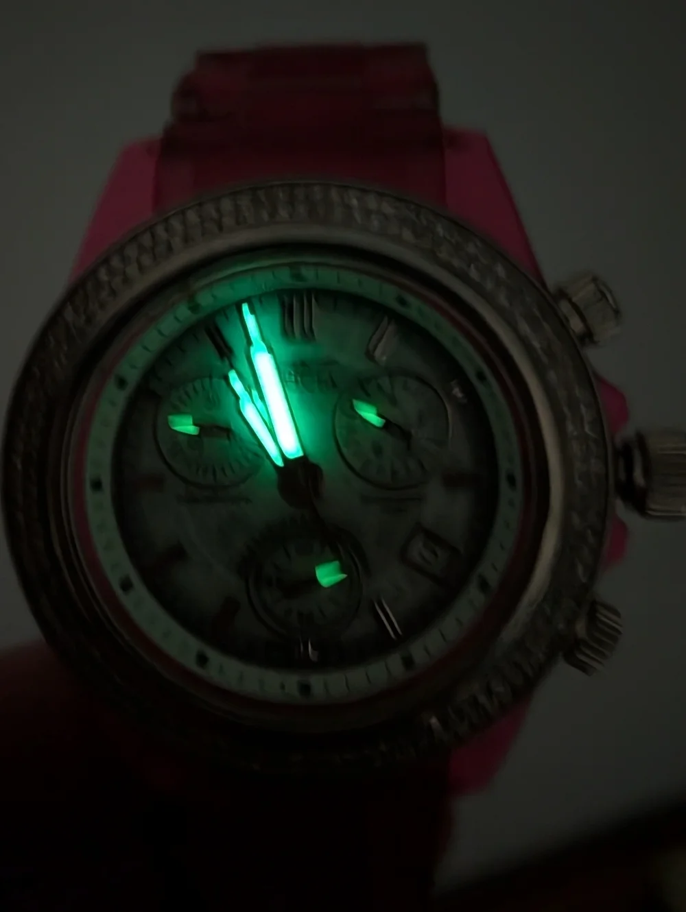 Invicta Chronograph Watch Swiss Movement Silicone Strap Diamond Bezel Pink 3121